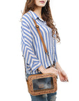 Clear Crossbody Bag With Hand Tooled Tan Leather Trim