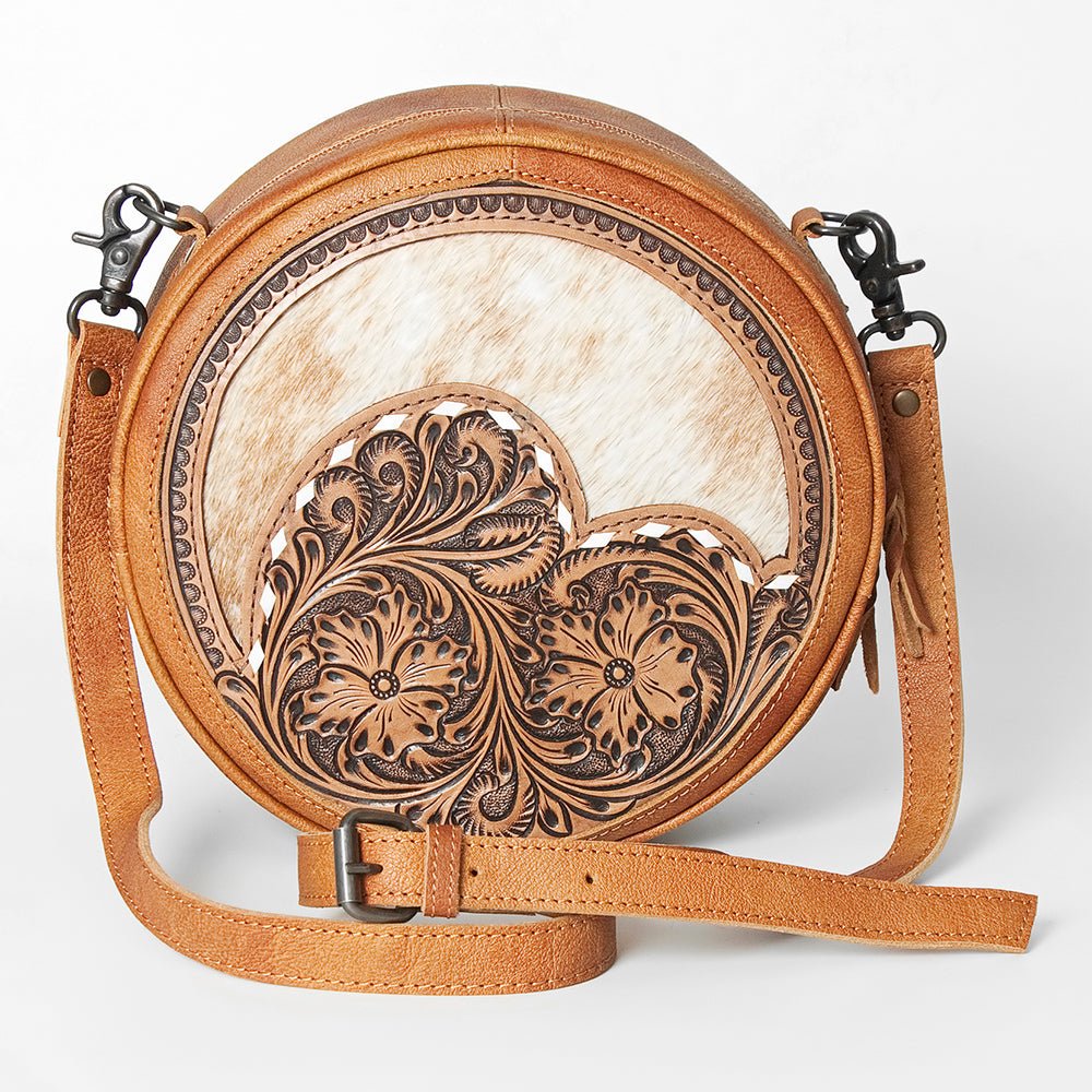 American Darling Canteen Bag Hand Tooled Hair on Genuine Leather W.
