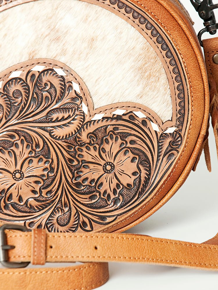 American Darling Canteen Bag Hand Tooled Hair on Genuine Leather W.