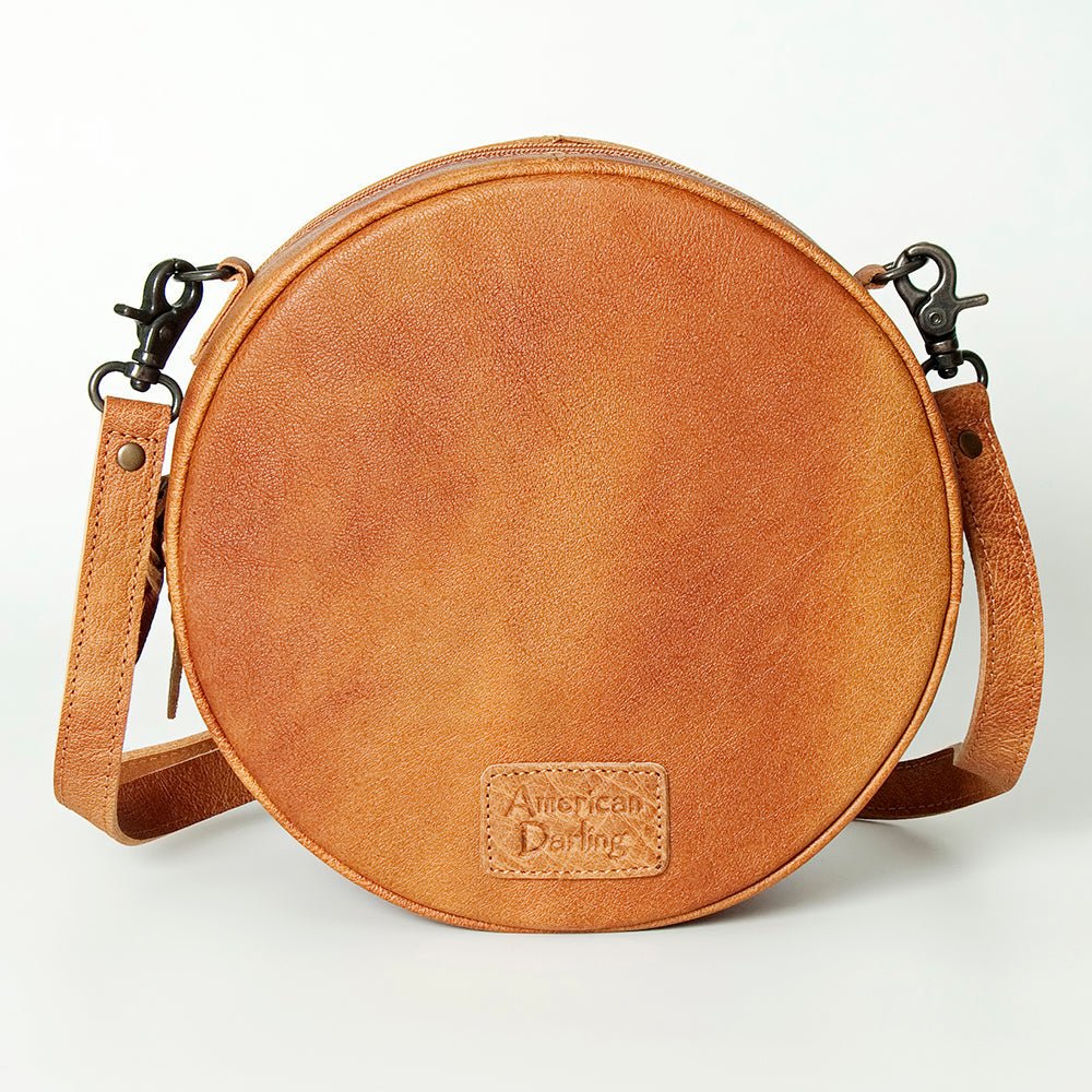 American Darling Canteen Bag Hand Tooled Hair on Genuine Leather W.