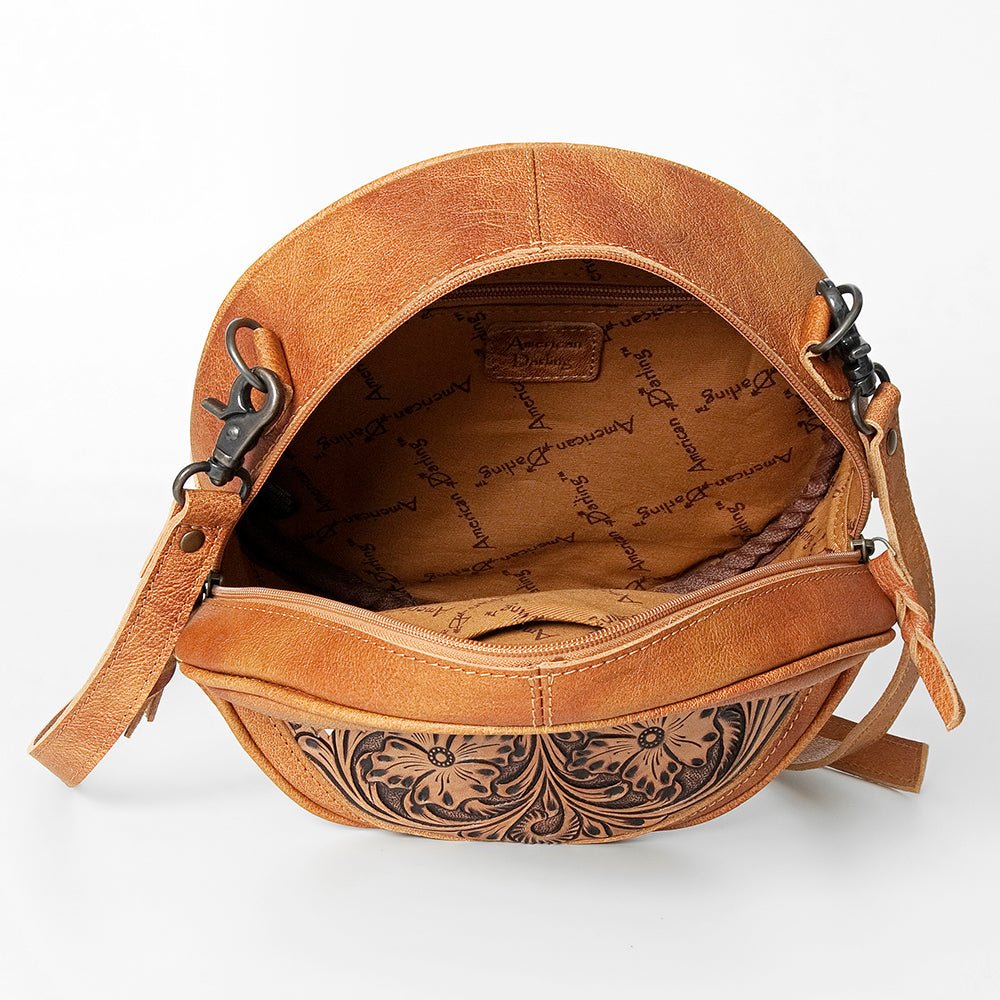 American Darling Canteen Bag Hand Tooled Hair on Genuine Leather W.