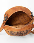 American Darling Canteen Bag Western Leather Hand Tooled Floral Carved Hair-On Cowhide Buck Stitched 10in x 10in