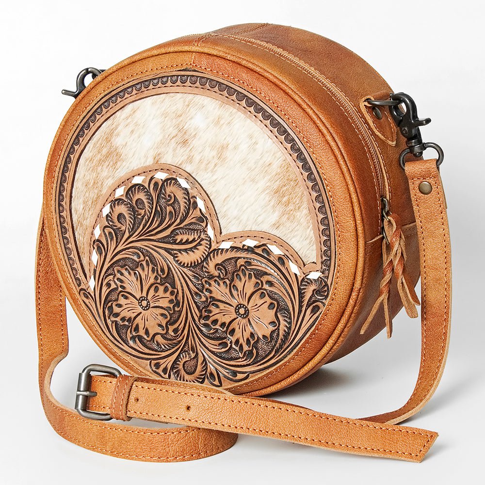 American Darling Canteen Bag Hand Tooled Hair on Genuine Leather W.