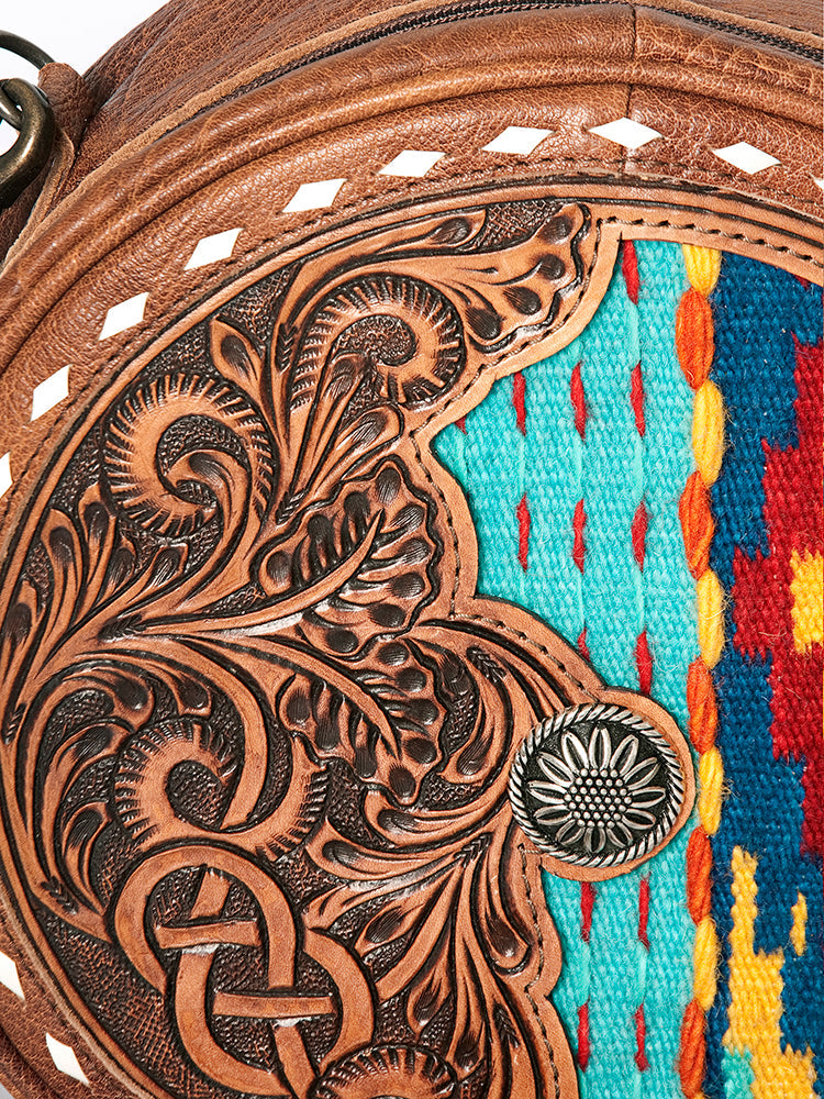 American Darling ADBG839D Canteen Hand Tooled Saddle Blanket Genuine Leather Women Bag Western Handbag Purse