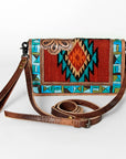 American Darling Small Cross body Bag for Women, Hand Tooled Floral Leather, Woven Saddle Blanket, Genuine Leather Purse
