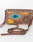 American Darling Small Cross body Bag for Women, Hand Tooled Floral Leather, Woven Saddle Blanket, Genuine Leather Purse
