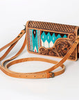 American Darling Small Cross body Bag for Women, Hand Tooled Floral Leather, Woven Saddle Blanket, Genuine Leather Purse