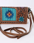 American Darling Small Cross body Bag for Women, Hand Tooled Floral Leather, Woven Saddle Blanket, Genuine Leather Purse