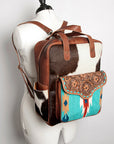 American Darling Backpack, Hand Tooled Floral Leather, Hair-On Cowhide & Woven Saddle Blanket, Western Style Genuine Leather