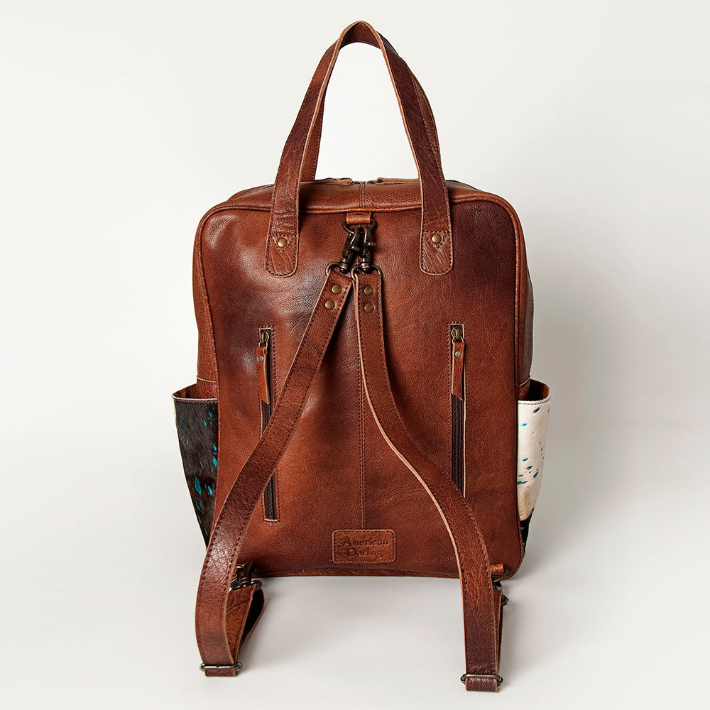 American Darling Backpack, Hand Tooled Floral Leather, Hair-On Cowhide &amp; Woven Saddle Blanket, Western Style Genuine Leather