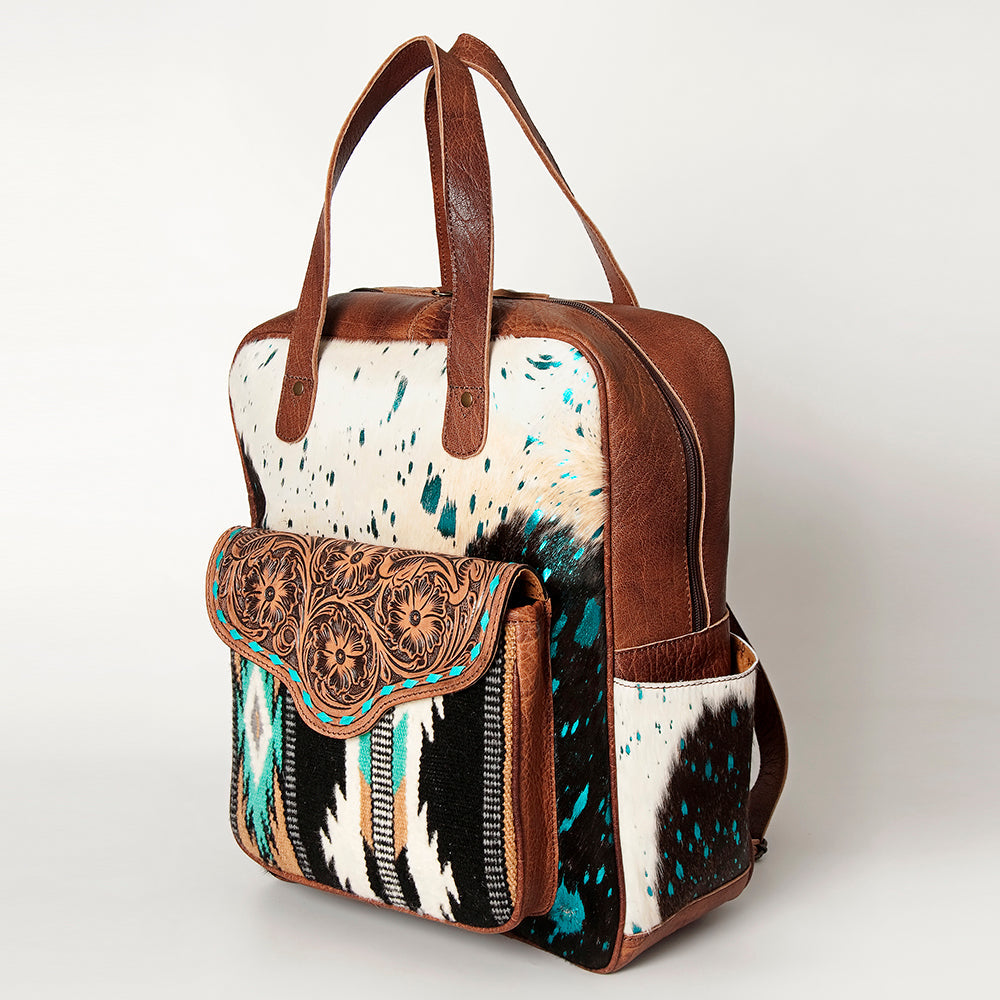 American Darling Backpack, Hand Tooled Floral Leather, Hair-On Cowhide &amp; Woven Saddle Blanket, Western Style Genuine Leather
