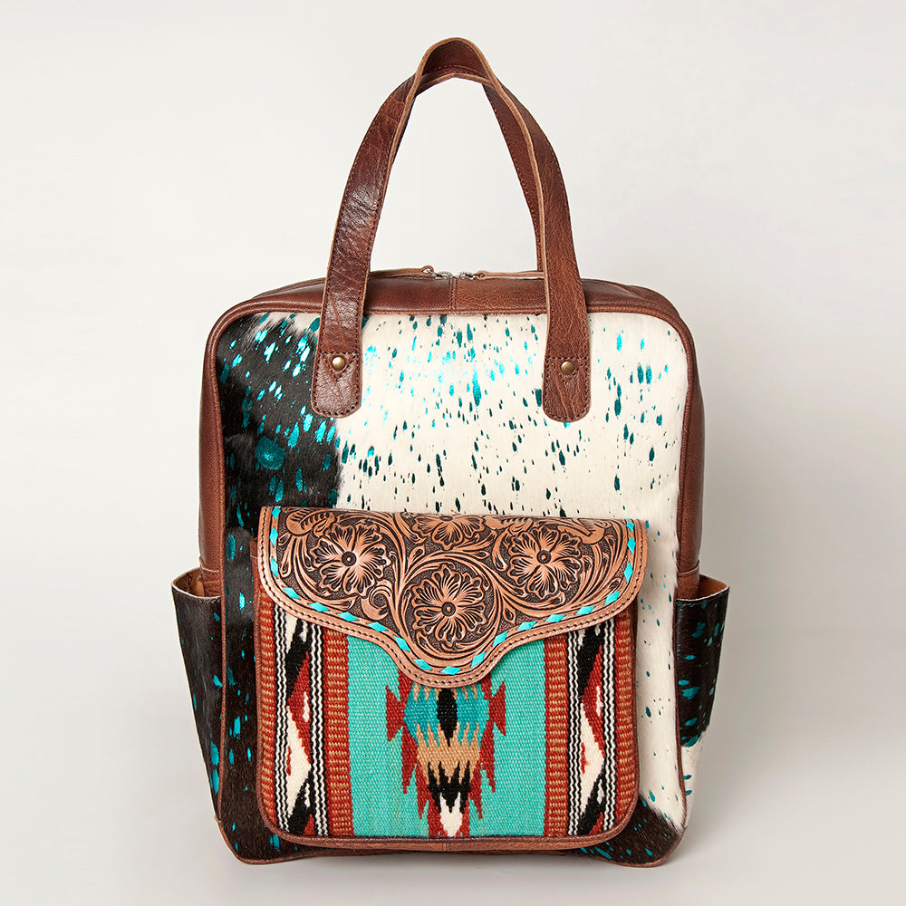 American Darling Backpack, Hand Tooled Floral Leather, Hair-On Cowhide &amp; Woven Saddle Blanket, Western Style Genuine Leather