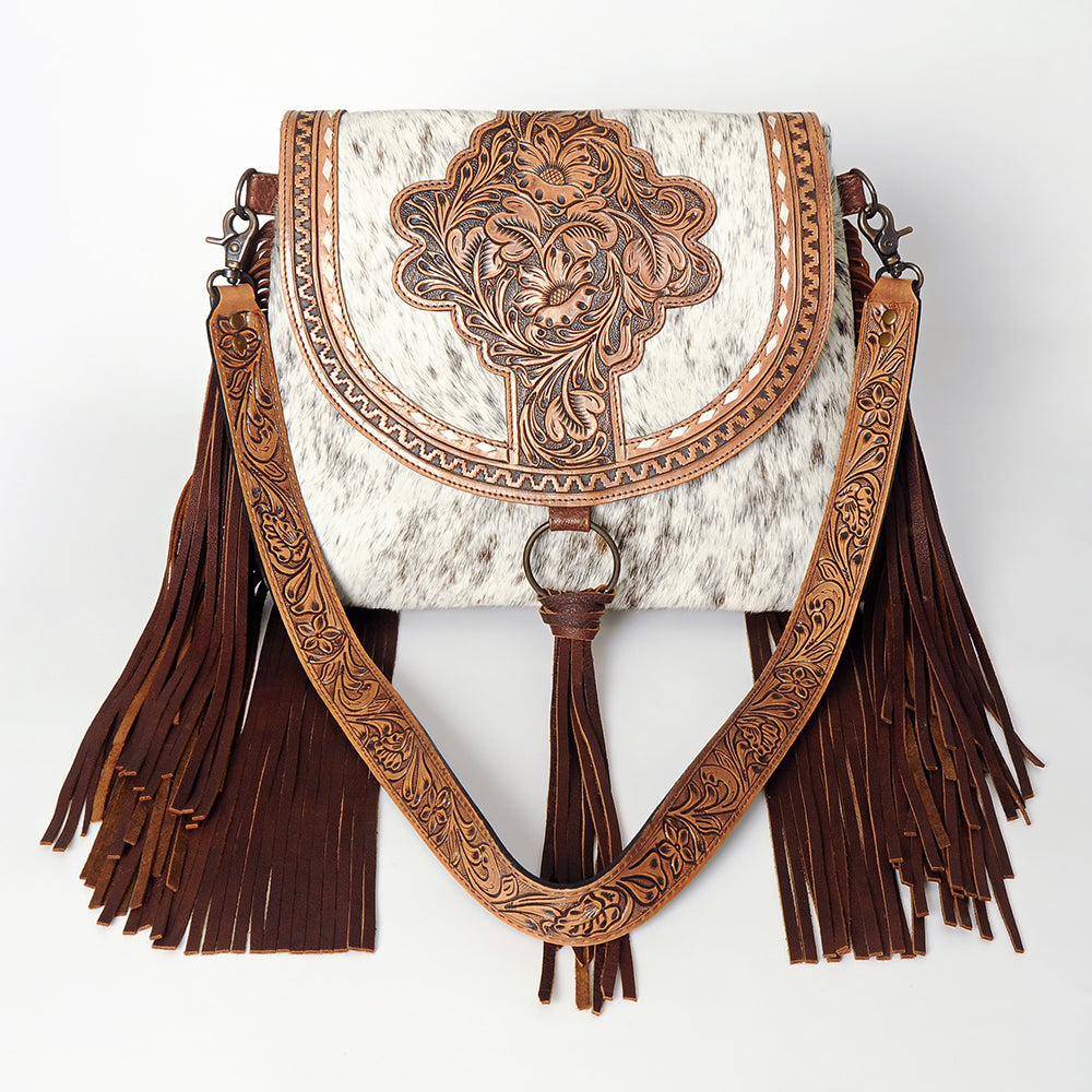 American Darling ADBG851 Messenger Hand Tooled Hair-On Genuine Leather Women Bag Western Handbag Purse