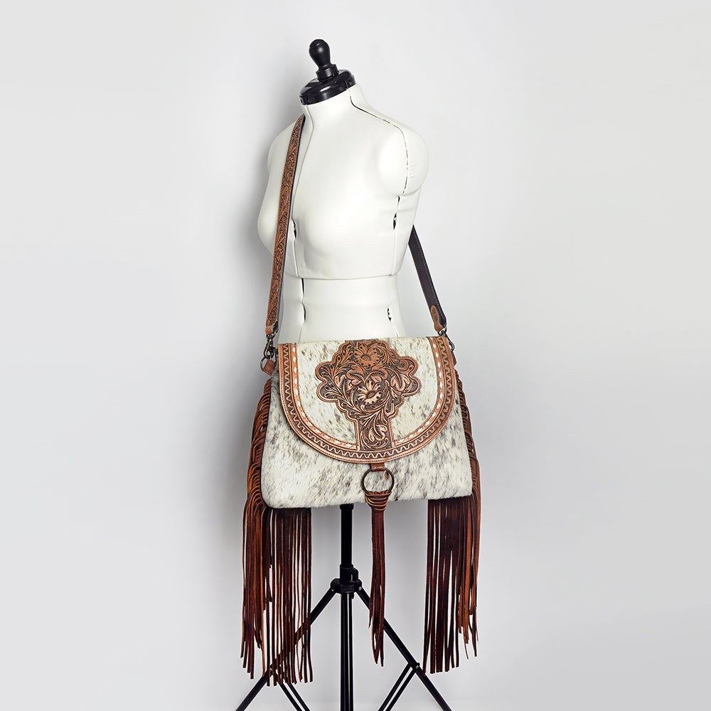 American Darling ADBG851 Messenger Hand Tooled Hair-On Genuine Leather Women Bag Western Handbag Purse
