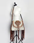 American Darling ADBG851 Messenger Hand Tooled Hair-On Genuine Leather Women Bag Western Handbag Purse