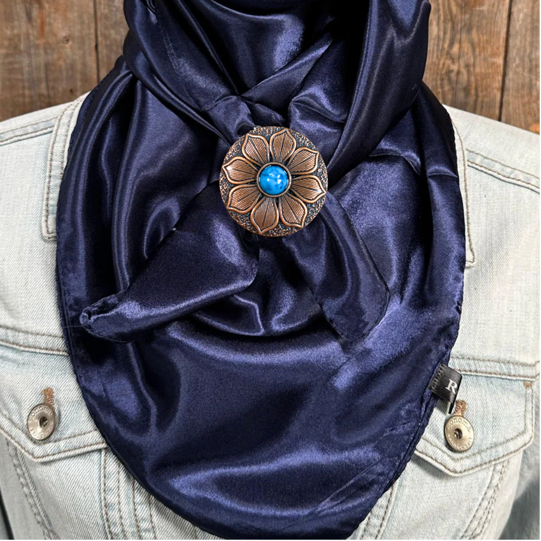 35X35" Solid Dark Blue Wild Rag / Scarf WRS9 - Western Concho Wild Rag Slides - Assorted