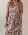 Ditsy Floral Smocked Sleeveless Maxi Dress