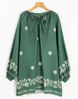 Boho Floral Tie Neck Puff Sleeve Dress