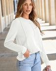 Solid Reverse Seam Crew Neck Long Sleeve Top
