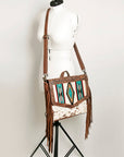 American Darling Messenger Bag for Women, Hand Tooled Floral Leather, Hair-On Cowhide, Saddle Blanket, Genuine Western Leather