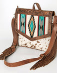 American Darling Messenger Bag for Women, Hand Tooled Floral Leather, Hair-On Cowhide, Saddle Blanket, Genuine Western Leather