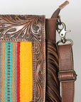 American Darling Messenger Bag for Women, Hand Tooled Floral Leather, Hair-On Cowhide, Saddle Blanket, Genuine Western Leather