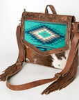 American Darling Messenger Bag for Women, Hand Tooled Floral Leather, Hair-On Cowhide, Saddle Blanket, Genuine Western Leather