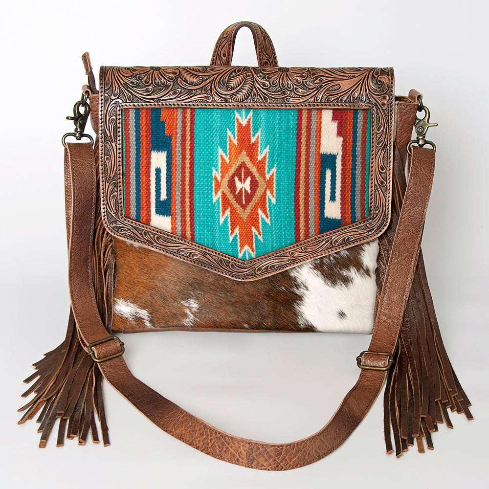 ADBG852E American Darling Hand Tooled Saddle Blanket Hair On Genuine Leather Women Bag Western Handbag Purse