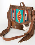 American Darling Messenger Bag for Women, Hand Tooled Floral Leather, Hair-On Cowhide, Saddle Blanket, Genuine Western Leather