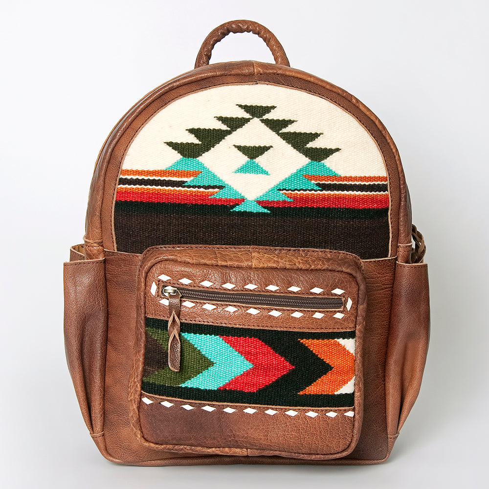 American Darling Backpack for Women, Hand Woven Saddle Blanket, Western Style Genuine Leather, Buck Stitched Travel Bag