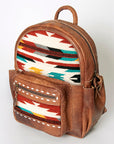 American Darling Backpack for Women, Hand Woven Saddle Blanket, Western Style Genuine Leather, Buck Stitched Travel Bag