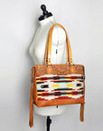 American Darling Tote Bag for Women, Hand Tooled Floral Leather, Hand Woven Saddle Blanket, Fringed Western Purse