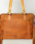 American Darling Tote Bag for Women, Hand Tooled Floral Leather, Hand Woven Saddle Blanket, Fringed Western Purse
