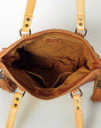 American Darling Tote Bag for Women, Hand Tooled Floral Leather, Hand Woven Saddle Blanket, Fringed Western Purse