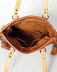American Darling Tote Bag for Women, Hand Tooled Floral Leather, Hand Woven Saddle Blanket, Fringed Western Purse