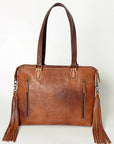 American Darling Tote Bag for Women, Hand Tooled Floral Leather, Hand Woven Saddle Blanket, Fringed Western Purse