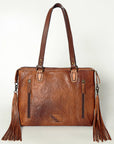 American Darling Tote Bag for Women, Hand Tooled Floral Leather, Hand Woven Saddle Blanket, Fringed Western Purse