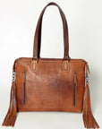 American Darling Tote Bag for Women, Hand Tooled Floral Leather, Hand Woven Saddle Blanket, Fringed Western Purse