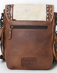 American Darling Messenger Bag for Women, Hand Tooled Floral Leather, Hair-On Cowhide, Woven Saddle Blanket, Genuine Leather