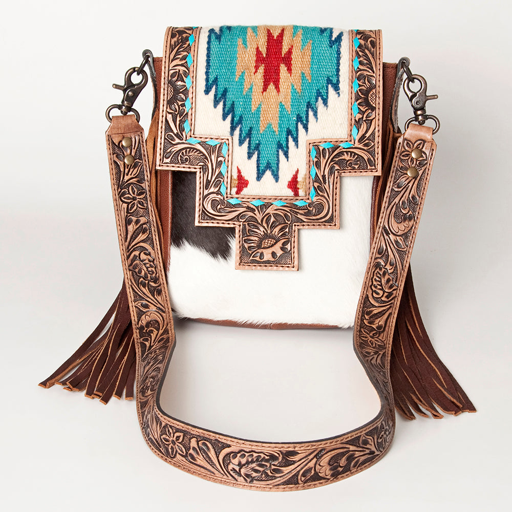 American Darling Cross Body Hand Tooled Saddle Blanket Hair On Genuine Leather Western Women Bag Handbag Purse Crossbody Cute