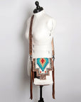 American Darling Messenger Bag for Women, Hand Tooled Floral Leather, Hair-On Cowhide, Woven Saddle Blanket, Genuine Leather