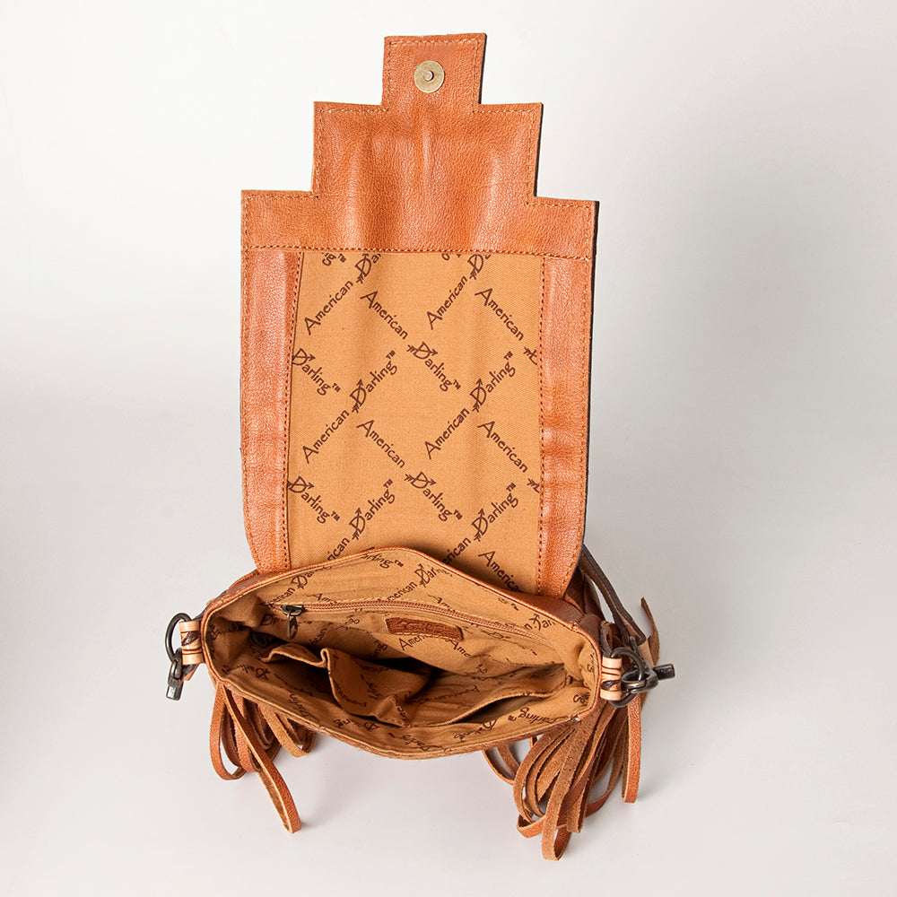 American Darling Cross Body Hand Tooled Saddle Blanket Hair On Genuine Leather Western Women Bag Handbag Purse Crossbody Cute