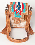 American Darling Messenger Bag for Women, Hand Tooled Floral Leather, Hair-On Cowhide, Woven Saddle Blanket, Genuine Leather