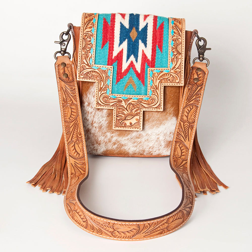 American Darling Cross Body Hand Tooled Saddle Blanket Hair On Genuine Leather Western Women Bag Handbag Purse Crossbody Cute