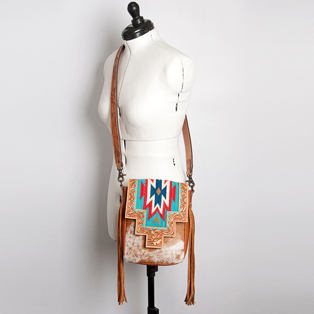 American Darling Cross Body Hand Tooled Saddle Blanket Hair On Genuine Leather Western Women Bag Handbag Purse Crossbody Cute