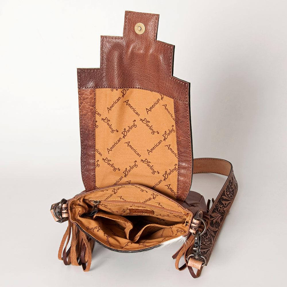 ADBG856E American Darling Hand Tooled Saddle Blanket Hair On Genuine Leather Women Bag Western Handbag Purse