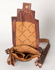 American Darling Messenger Bag for Women, Hand Tooled Floral Leather, Hair-On Cowhide, Woven Saddle Blanket, Genuine Leather