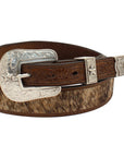 3D Western Belt Mens Calf Hair Floral Tooled 3 Piece Buckle