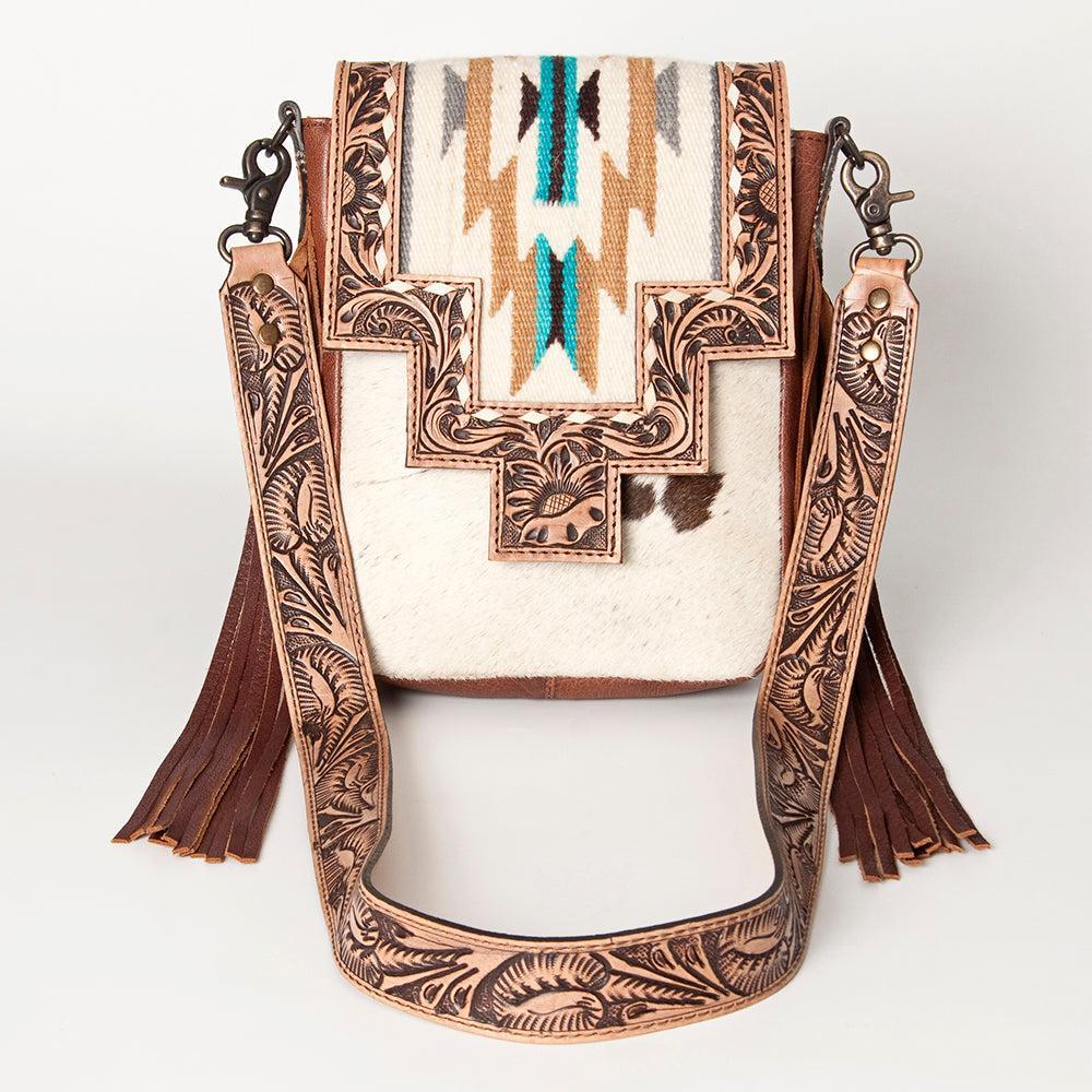 ADBG856F American Darling Hand Tooled Saddle Blanket Hair On Genuine Leather Women Bag Western Handbag Purse
