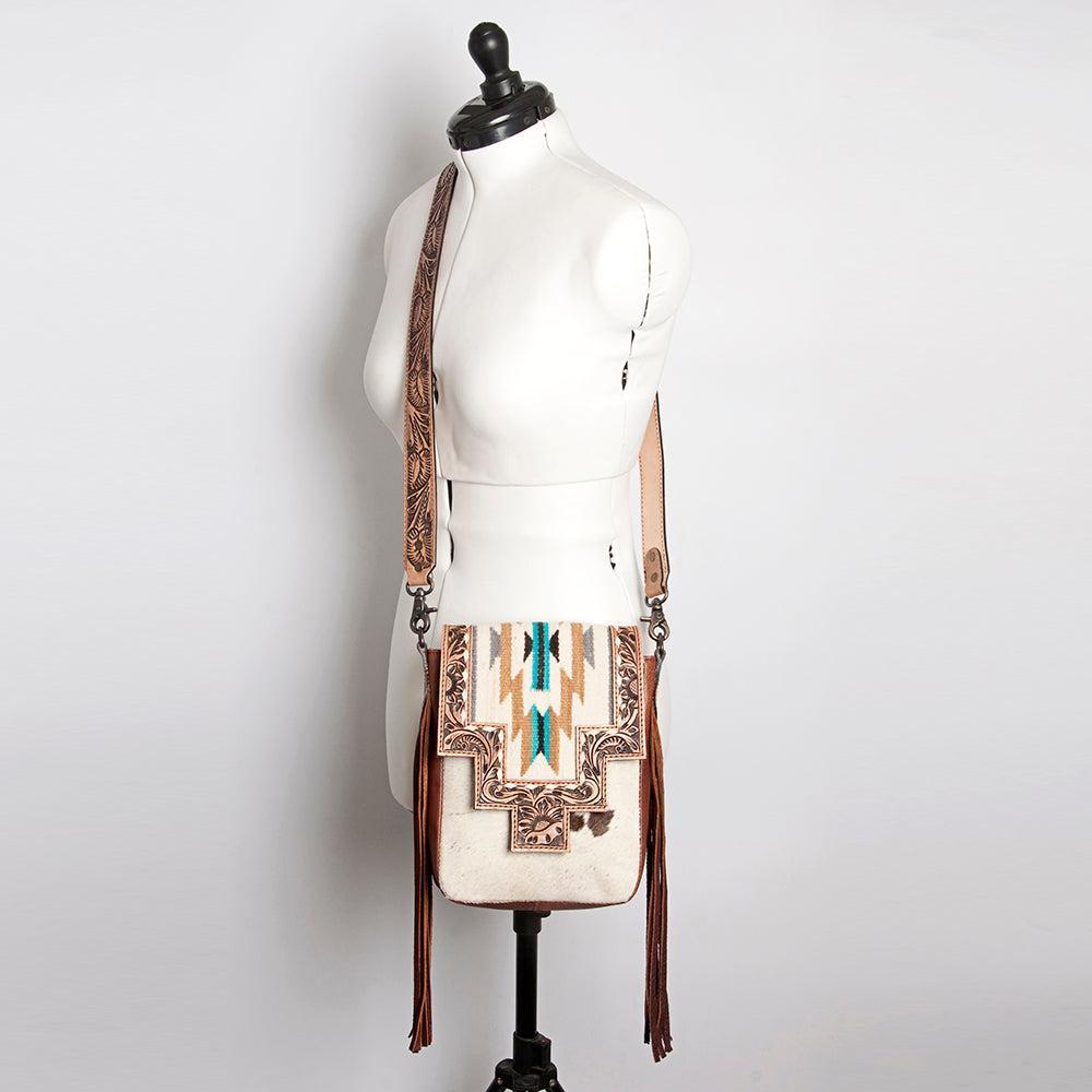 ADBG856F American Darling Hand Tooled Saddle Blanket Hair On Genuine Leather Women Bag Western Handbag Purse